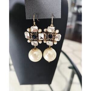 Express Vintage Rhinestone Pearl Drop Earrings New
